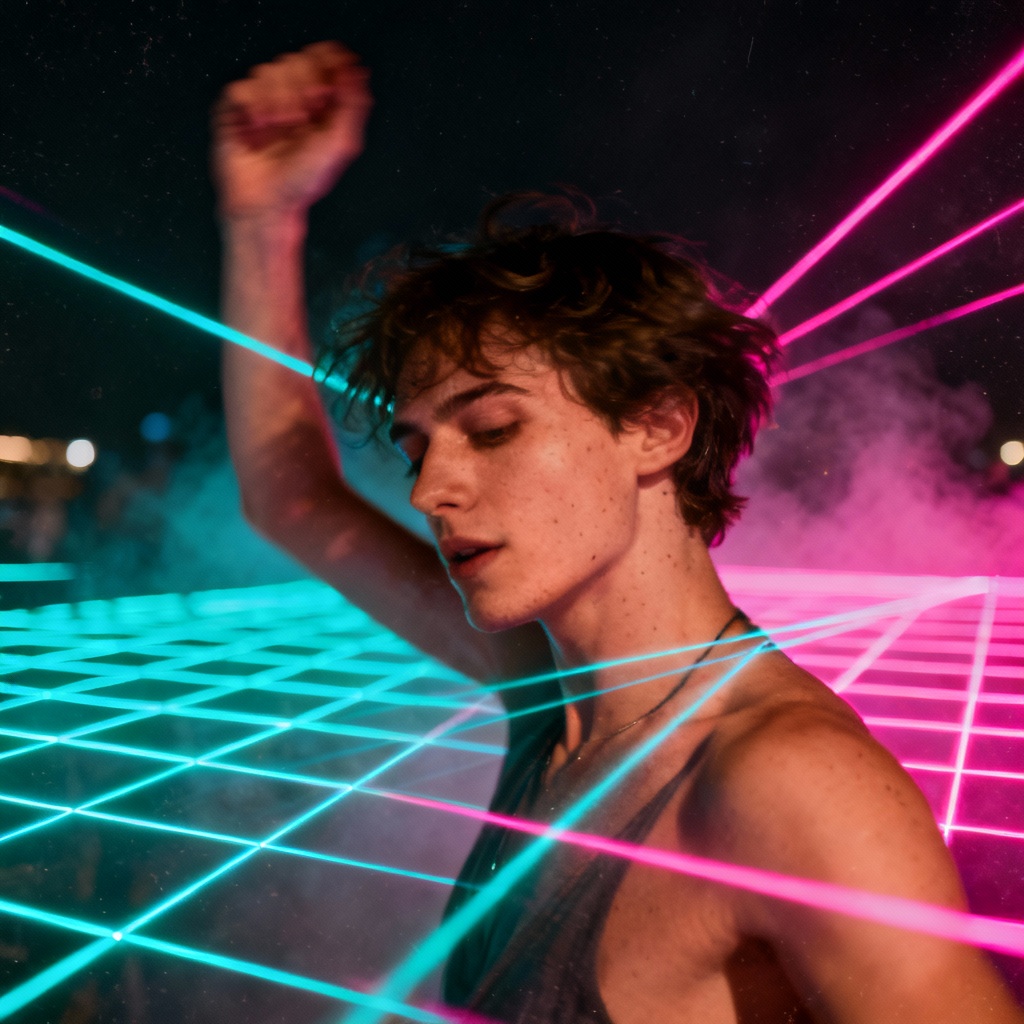 AI Neon Laser Grid Festival Overlay