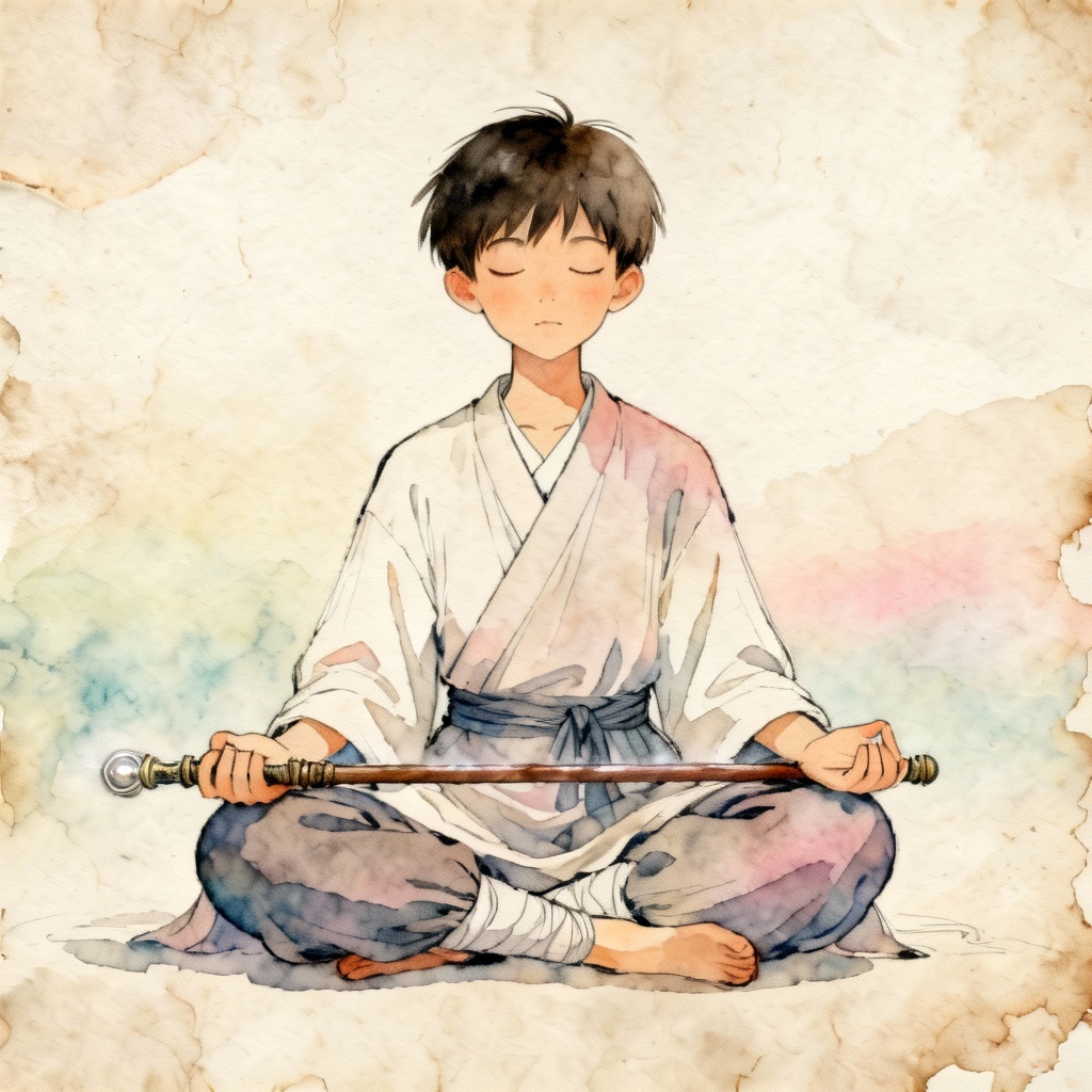 Watercolor Jedi apprentice study with staff