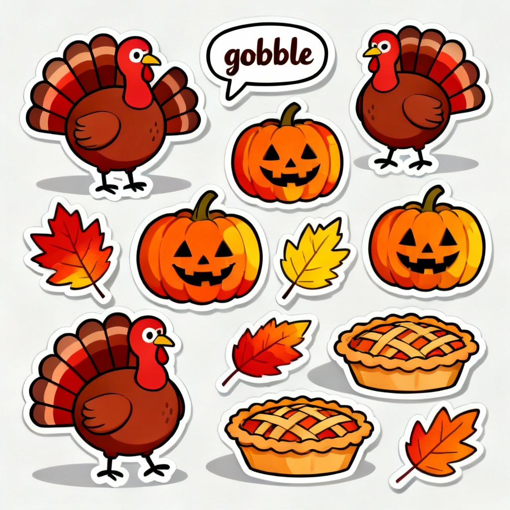 Cartoon turkey sticker pack for Thanksgiving photo overlays