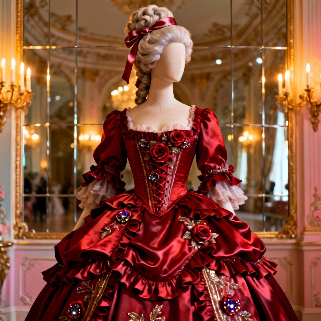 AI Rococo Crimson Ball Gown