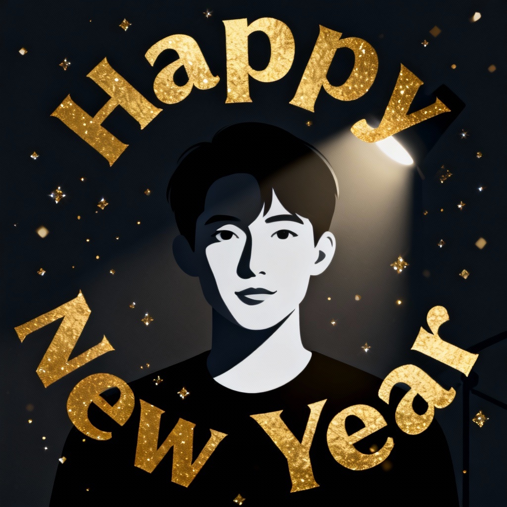 AI New Year avatar with gold foil text