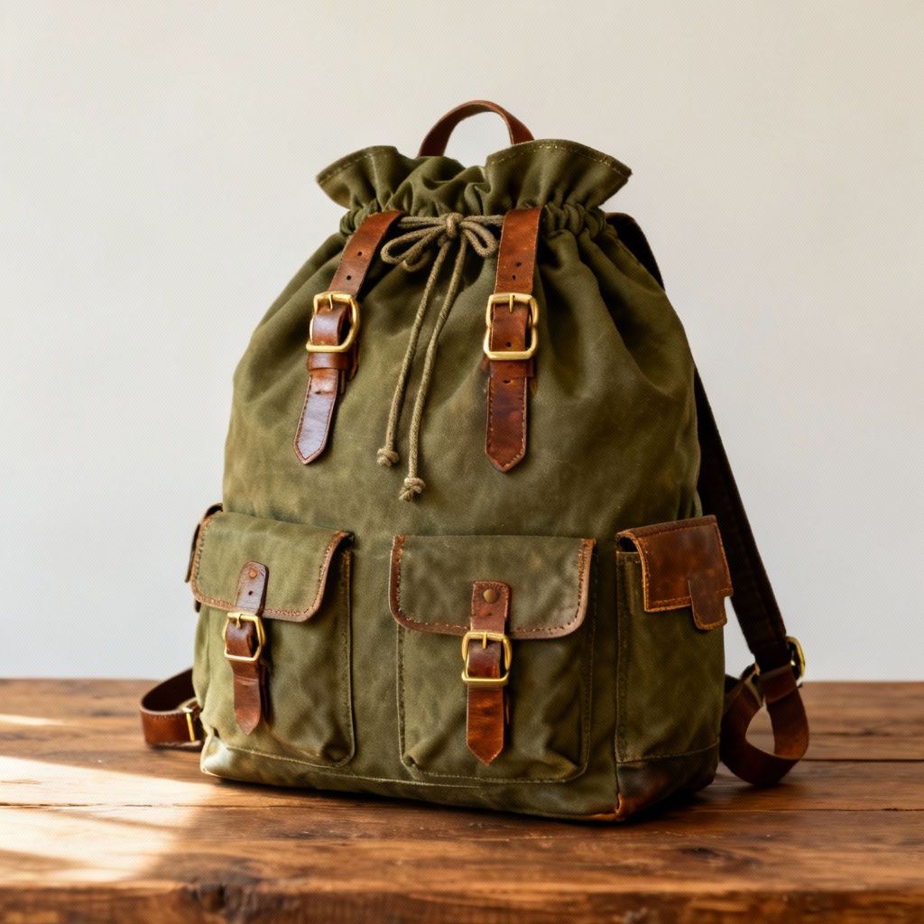 AI vintage canvas rucksack with leather straps