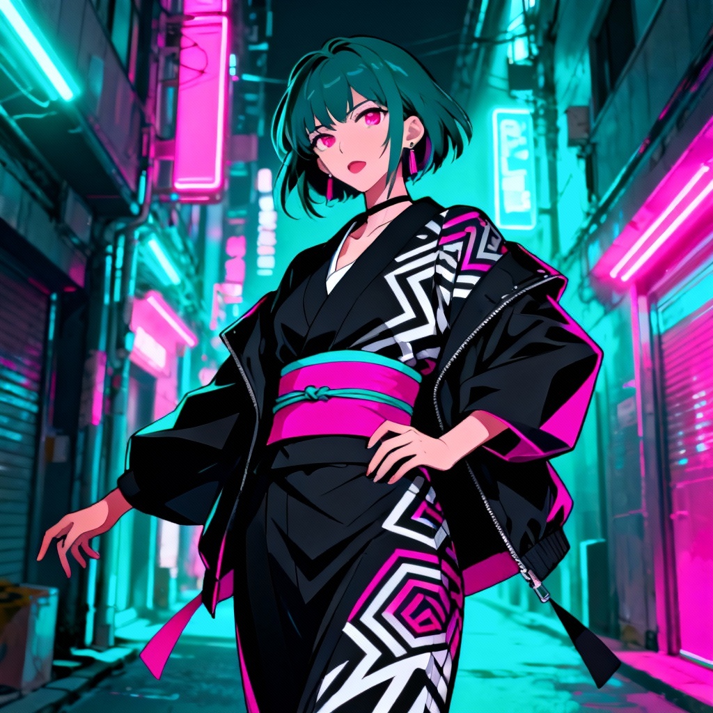 AI modern streetwear kimono fusion