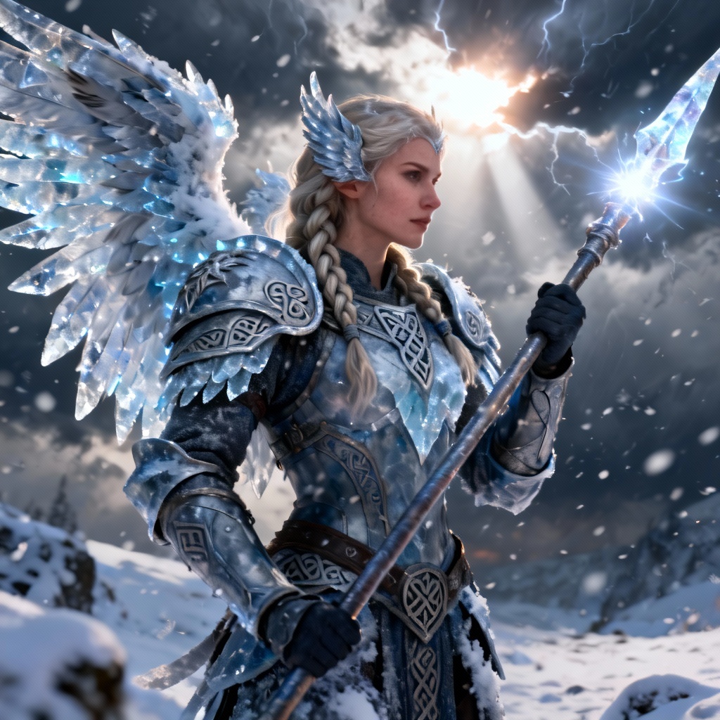Valkyrie style winter angel with frost armor