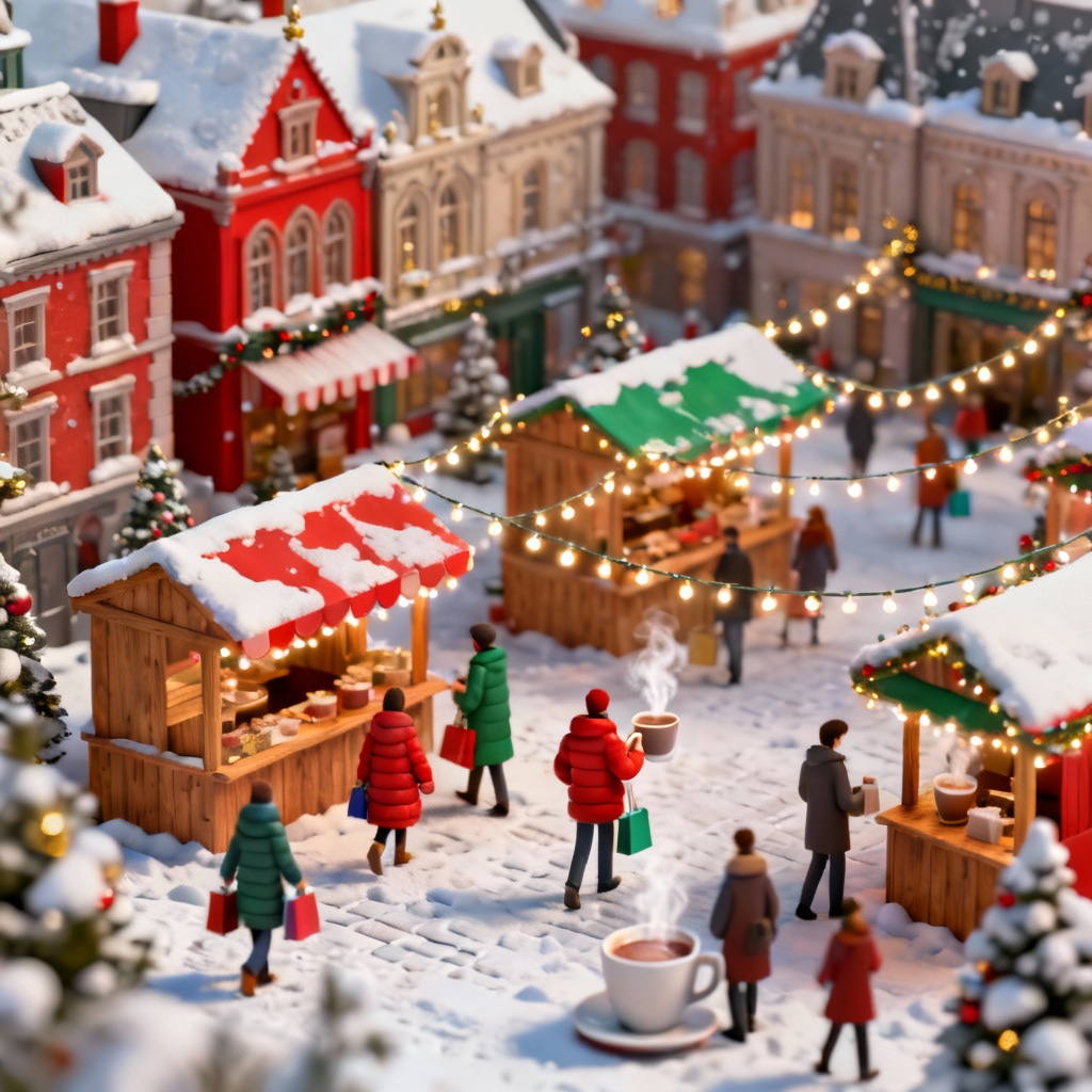 AI isometric Christmas market in snow