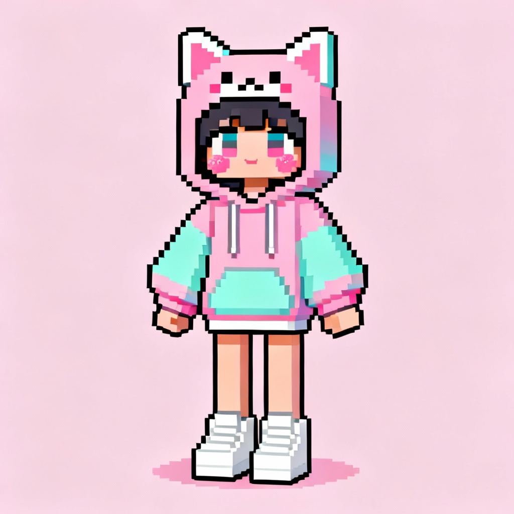 AI Minecraft Skin Pastel Cat Hoodie