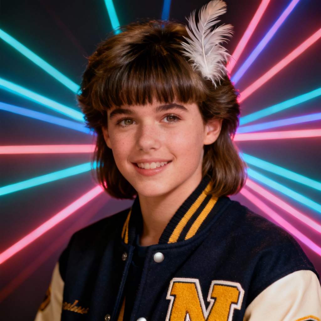 AI Hawkins laser backdrop yearbook portrait with soft flash