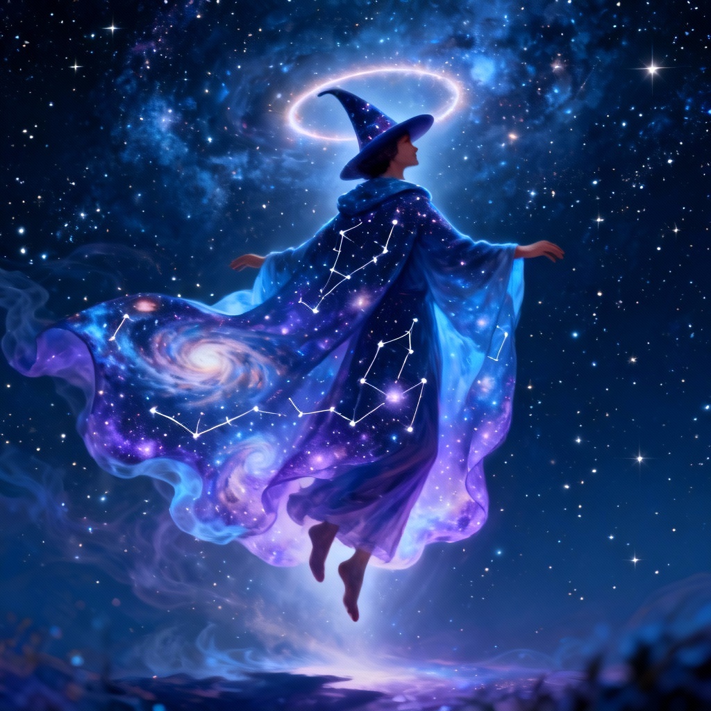 AI cosmic magician with constellations