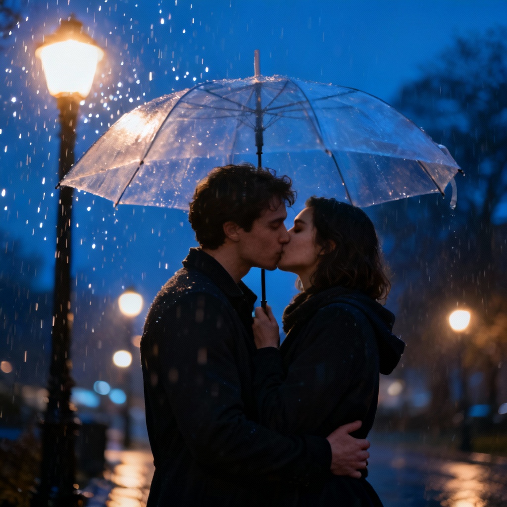 AI Rainy Umbrella Wedding Kiss