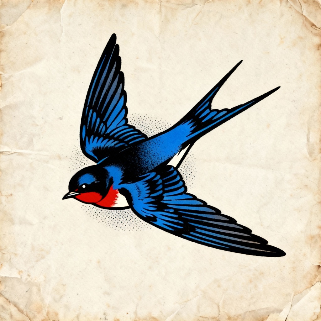 AI traditional swallow tattoo in flight