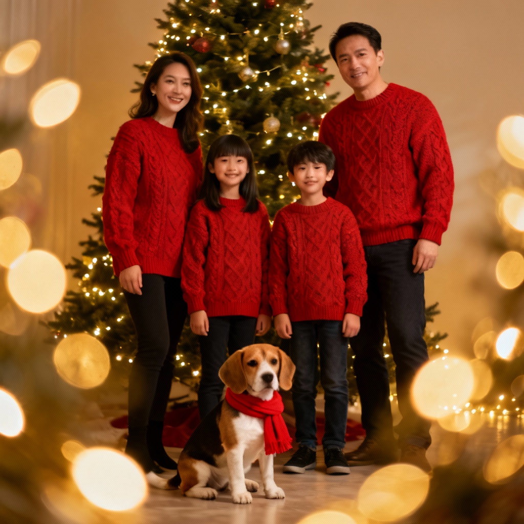 AI holiday family portrait with beagle puppy