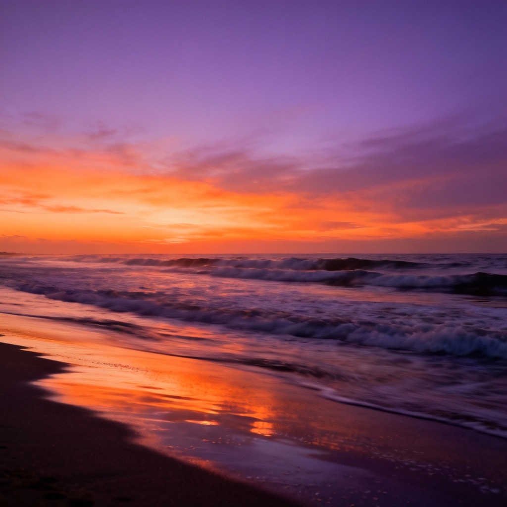 AI generated evening waves at golden hour with soft foam trails