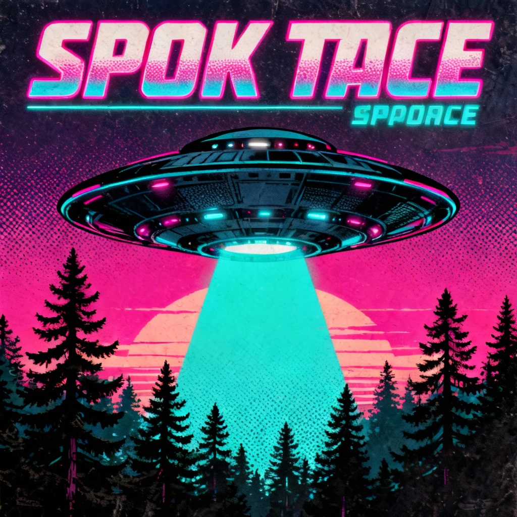 Retro UFO poster with grainy halftone texture