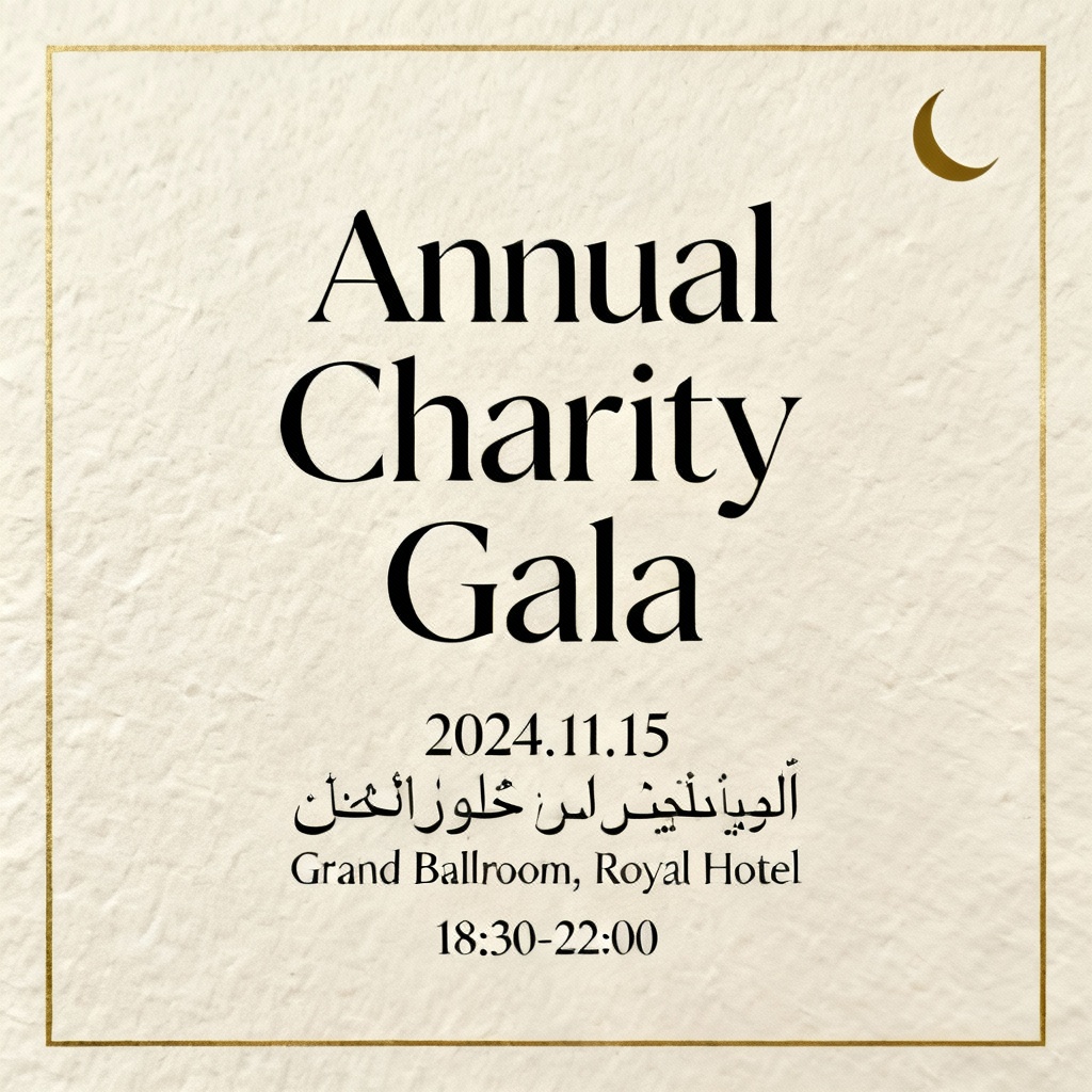 Minimal Mawlid invitation card with gold lines and small crescent