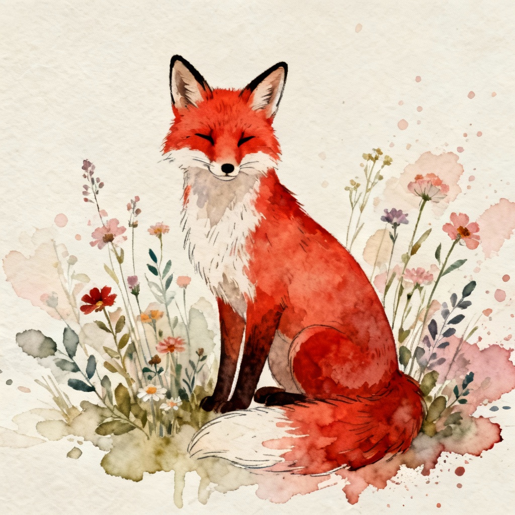 AI Watercolor Red Fox Illustration