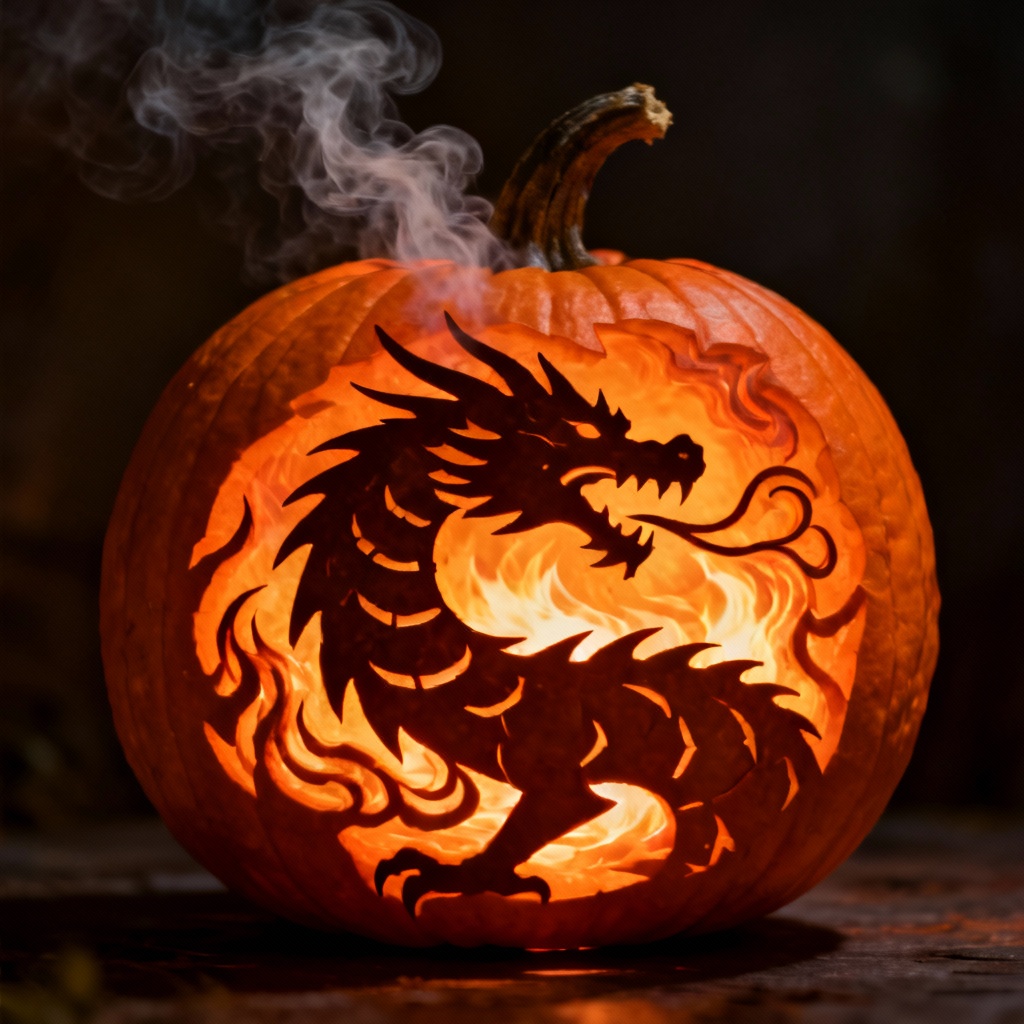 Fantasy dragon flame pumpkin carving pattern