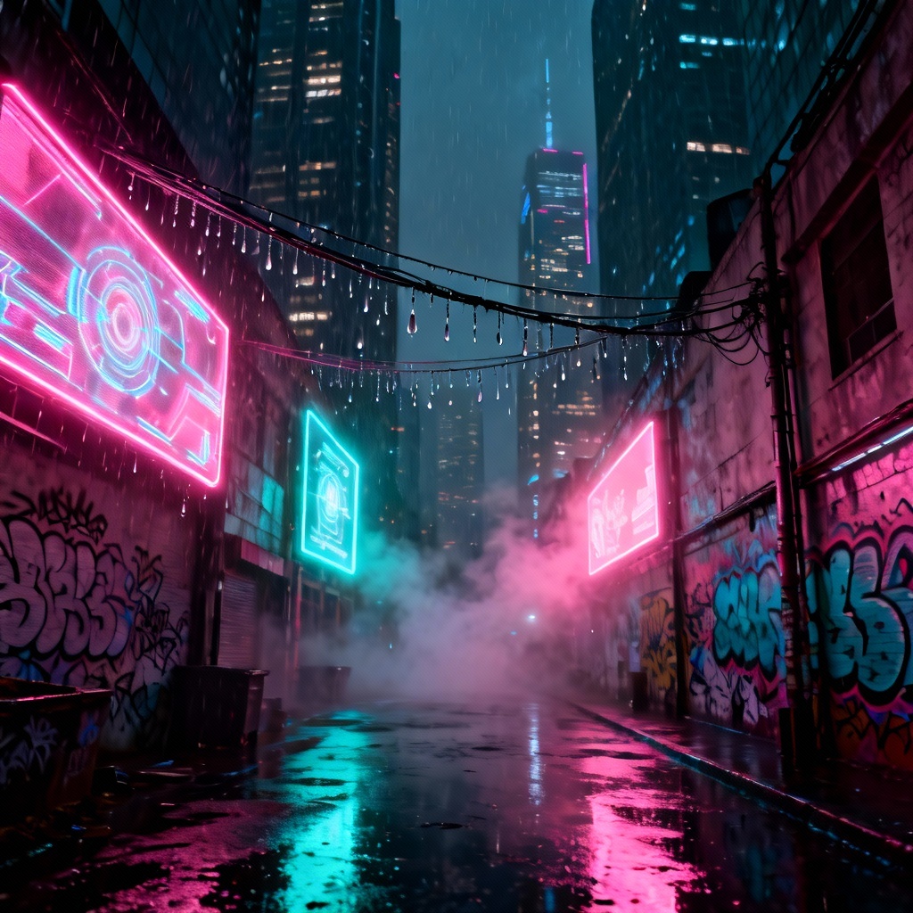 AI cyberpunk neon city background