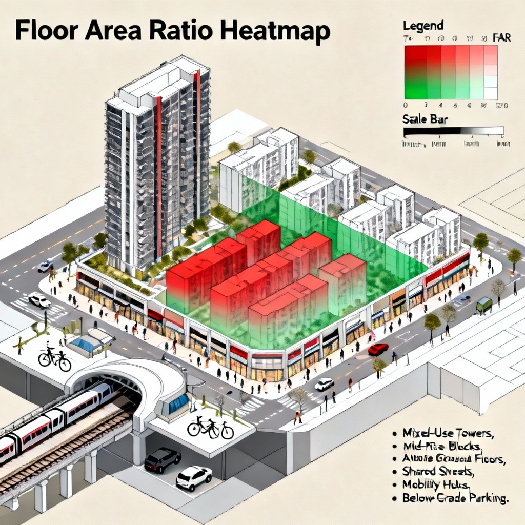 AI TOD masterplan with FAR heatmap