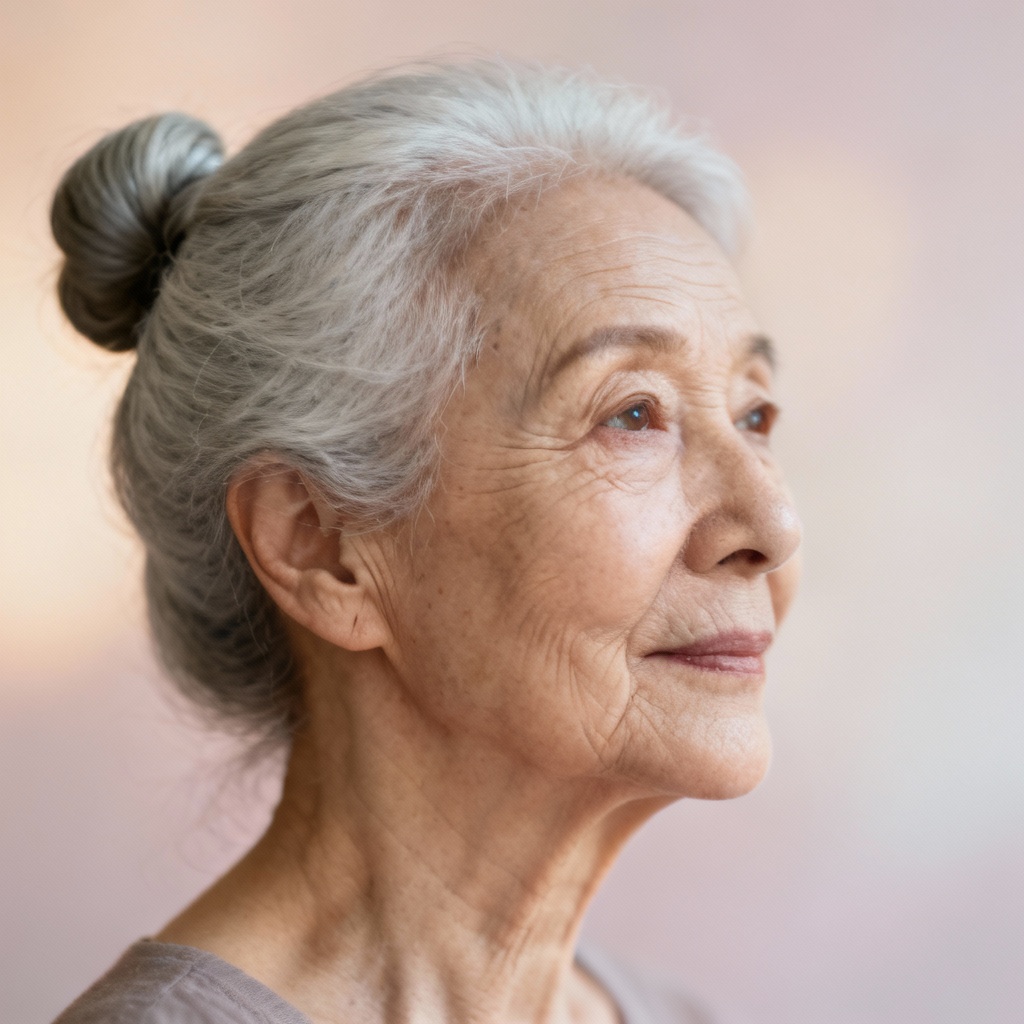 AI portrait of a smiling vintage granny with silver hair