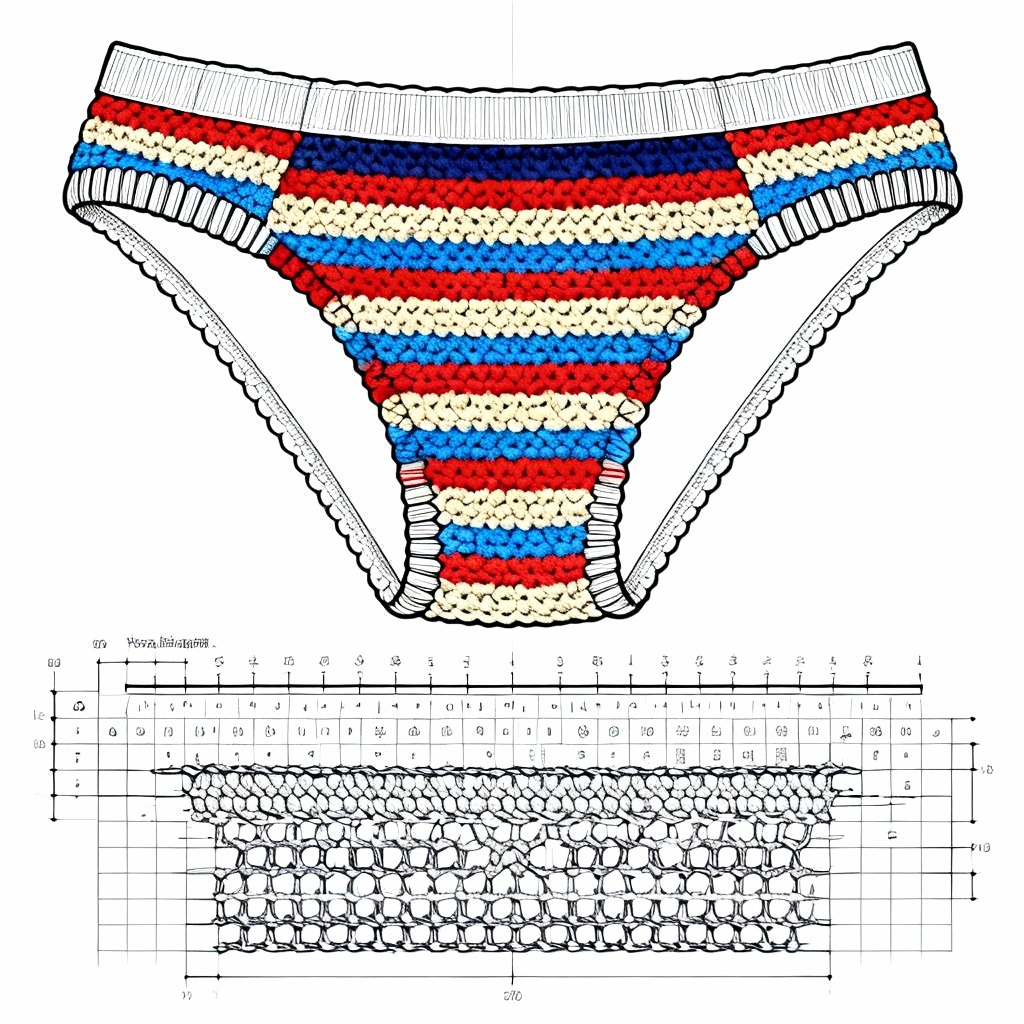 Retro striped crochet bikini bottom colorwork chart