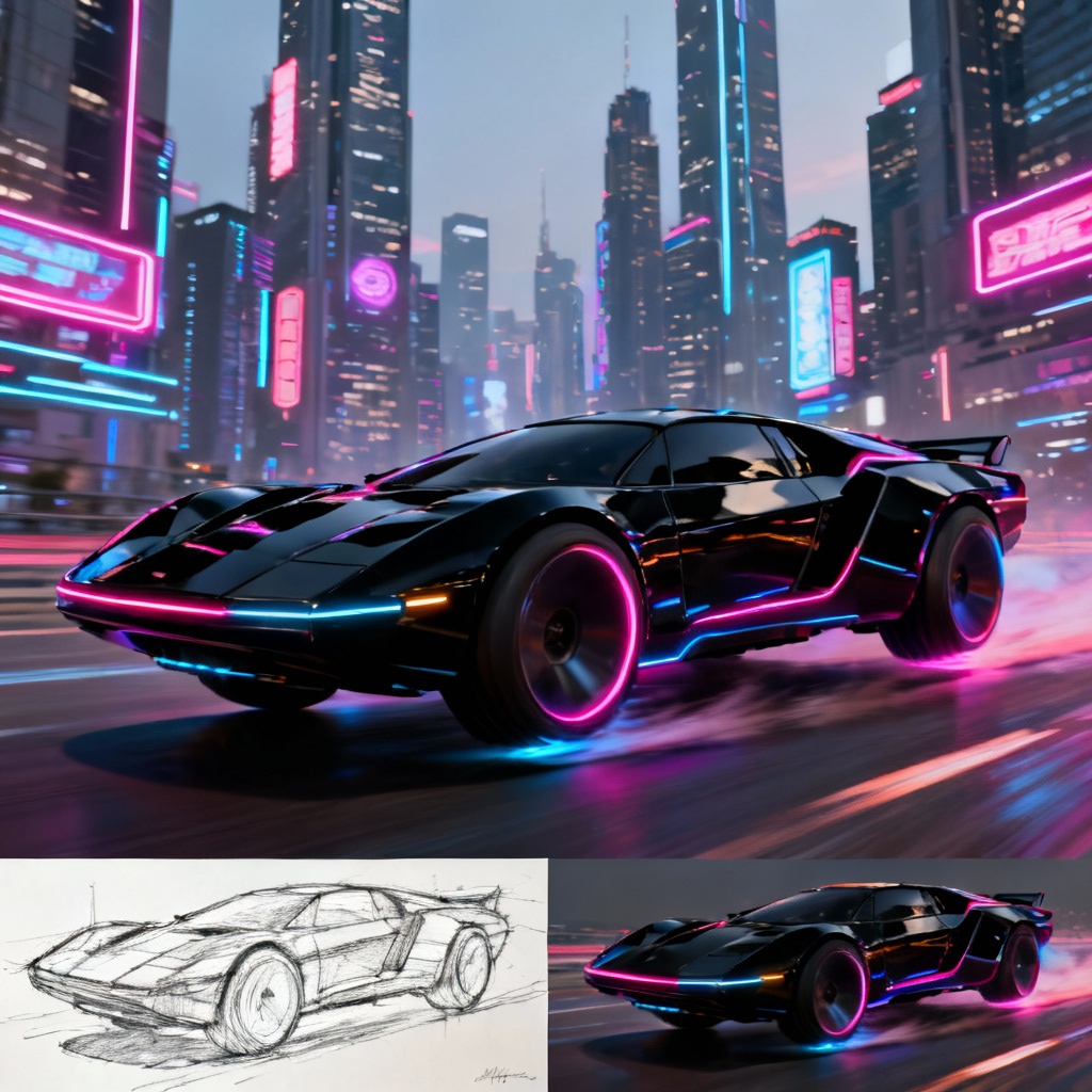 AI hovercar concept sheet with variations