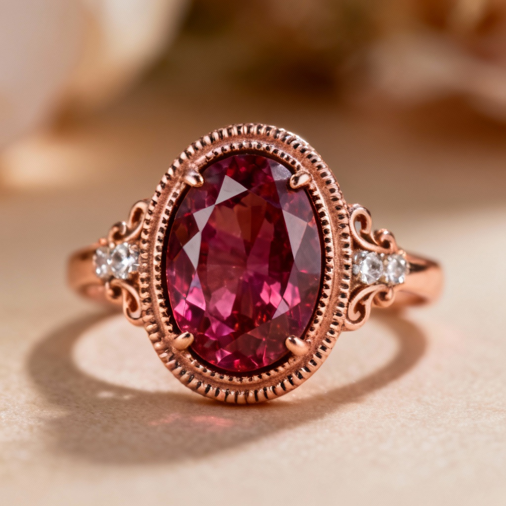 AI Vintage Ruby Cocktail Ring Macro