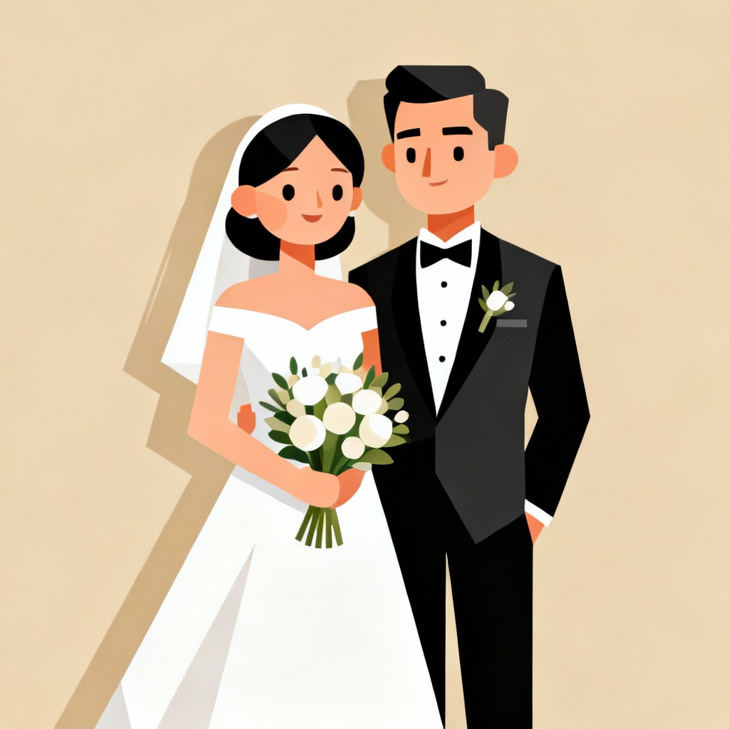 Vector wedding cartoon portrait of bride and groom