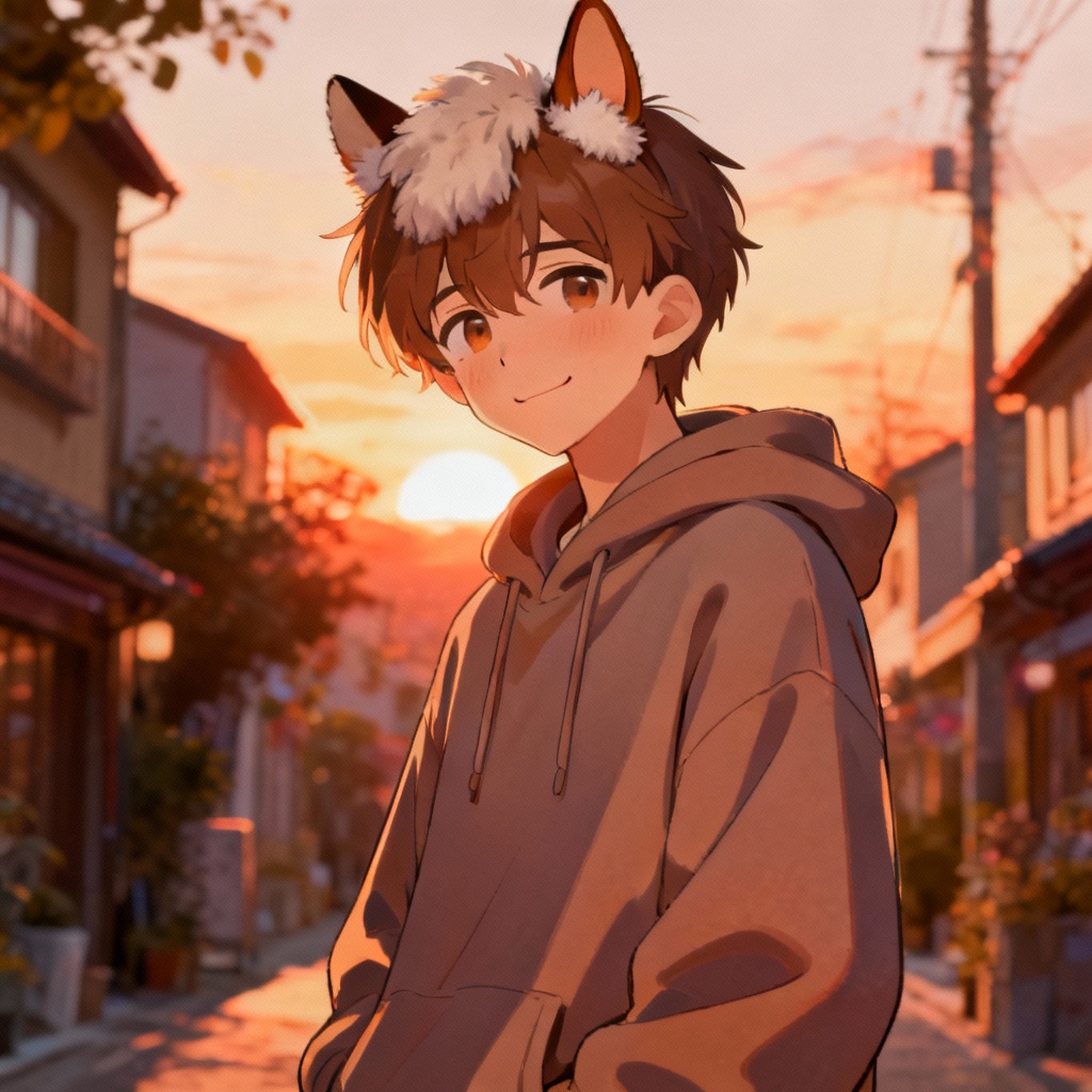 AI anime boy wearing a hoodie with cute horse ears