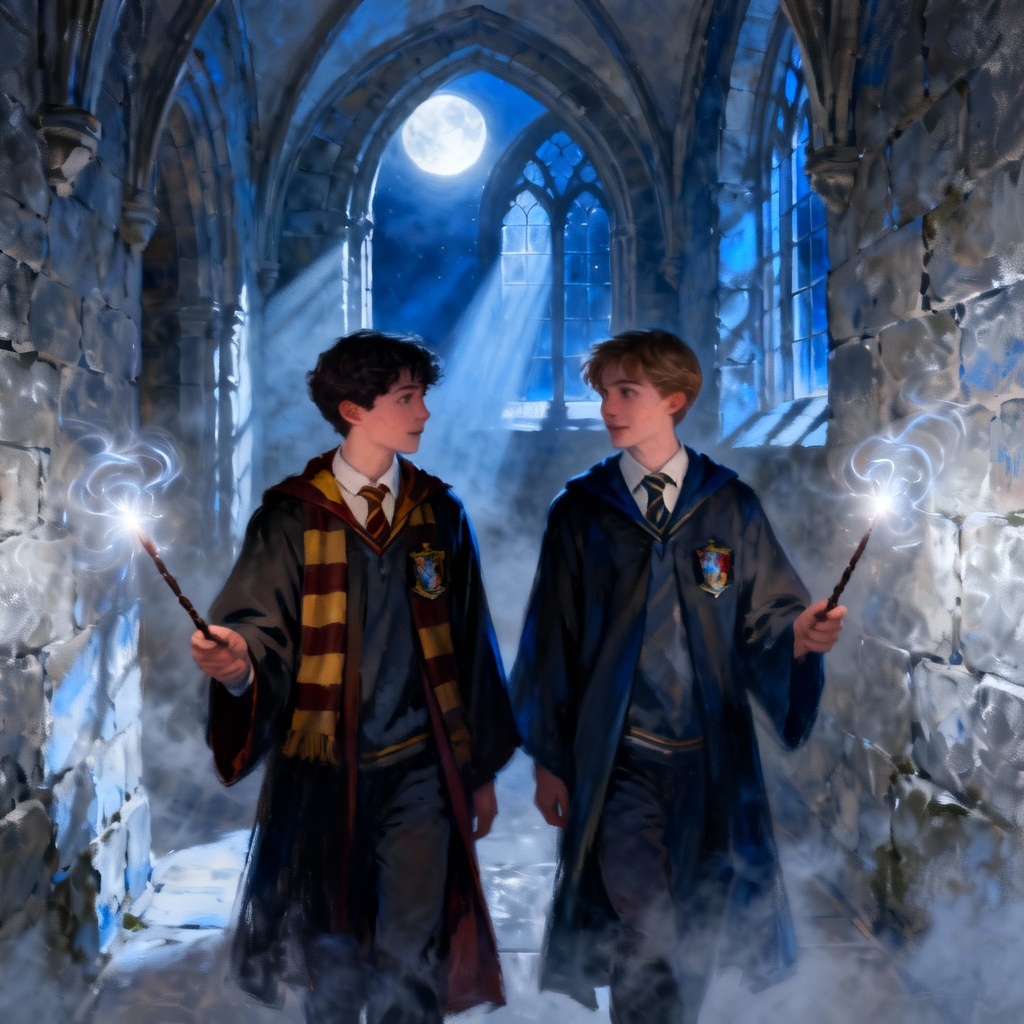 AI fantasy school fanfic illustration after hours