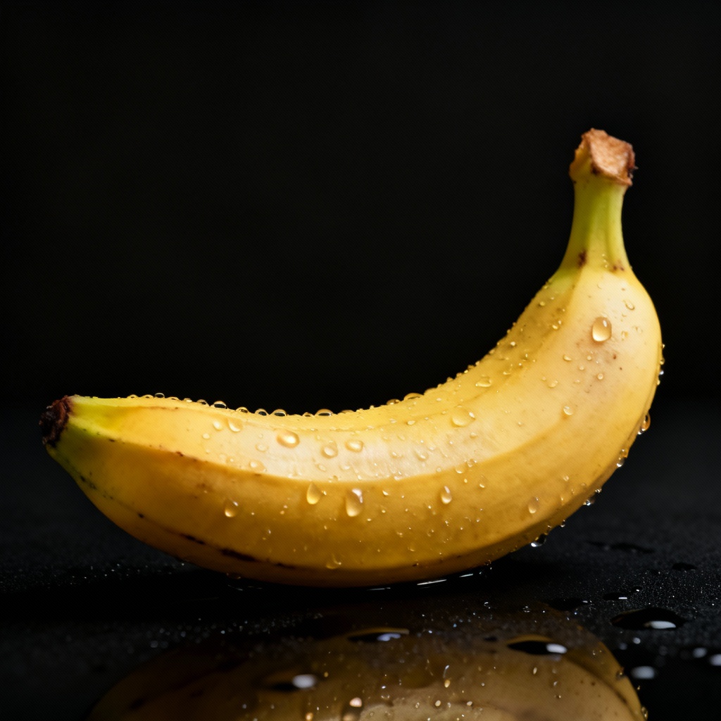 Golden banana portrait on dark studio background