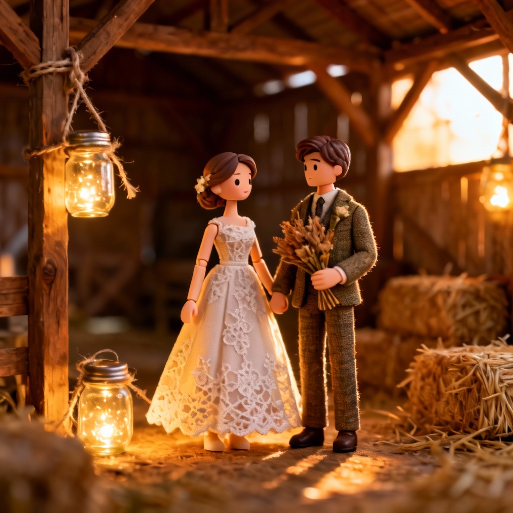 AI rustic wedding doll couple