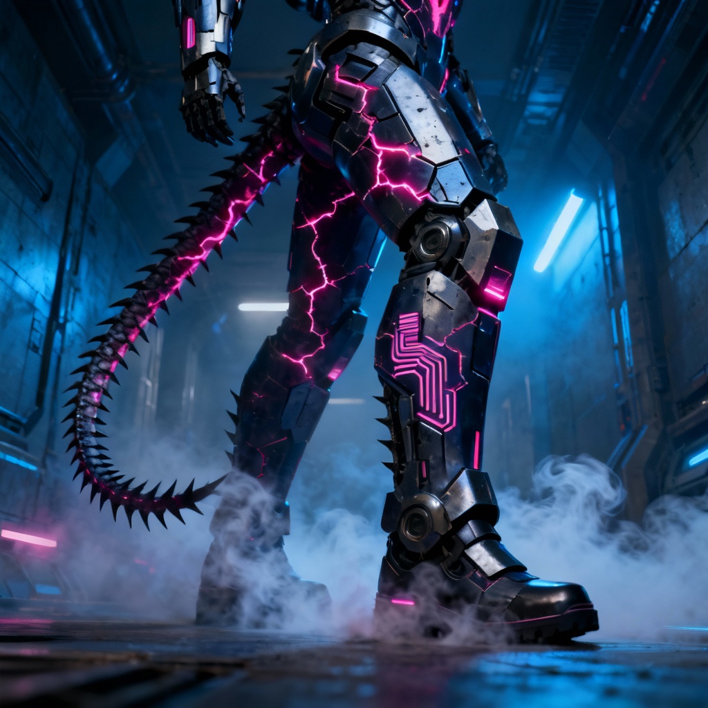 AI cybernetic alien predator with neon accents
