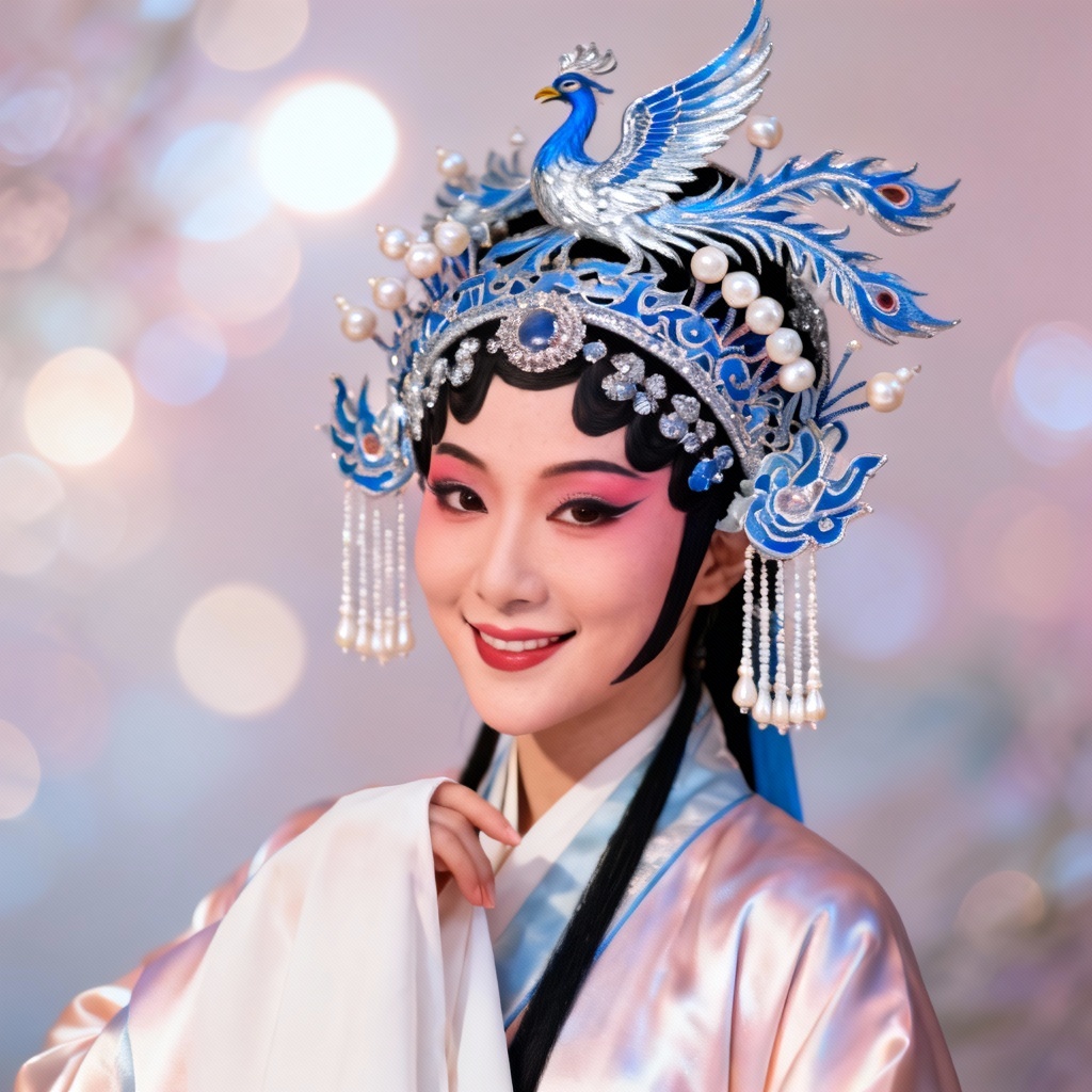 AI dan role with blue phoenix headdress and pearl tassels