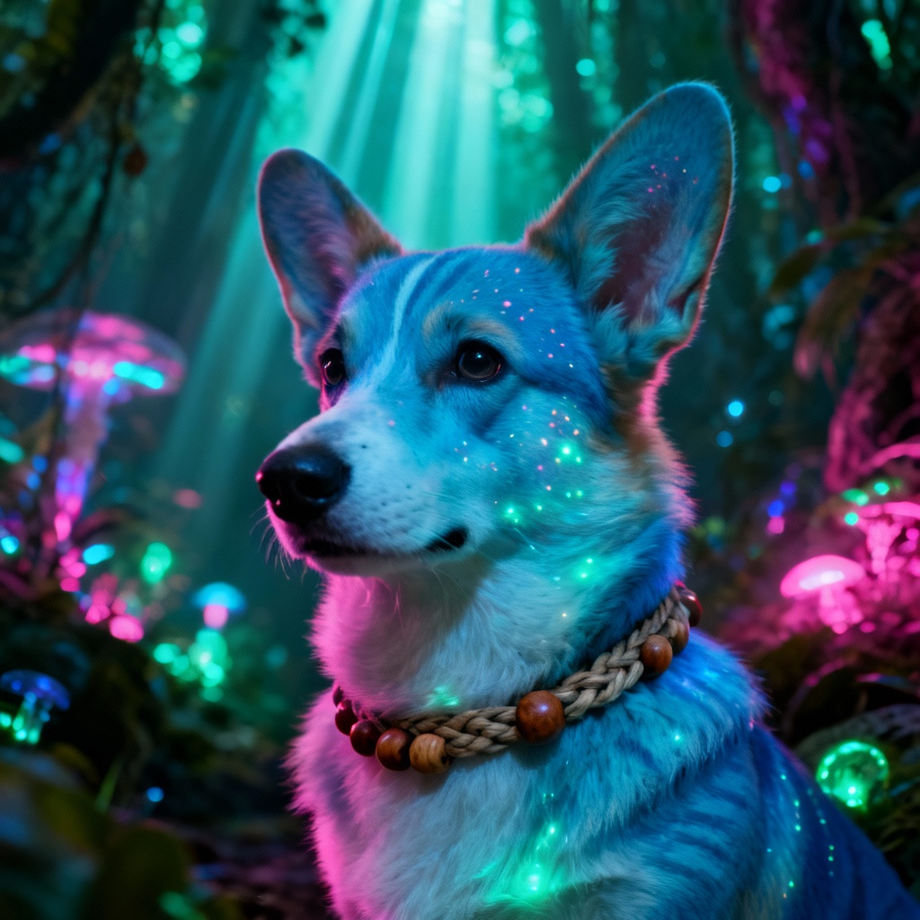 Corgi in Navi style with glowing stripes