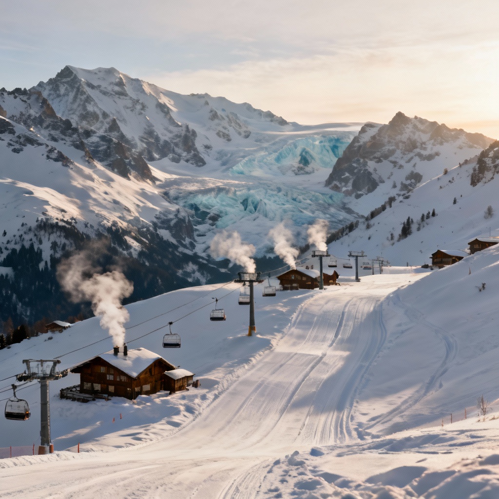 AI winter ski resort panorama in snowy mountains