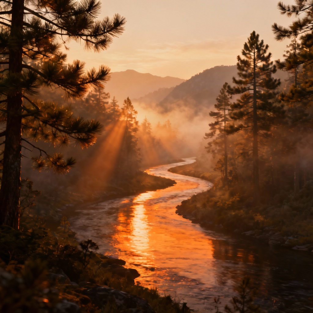 AI-generated cinematic valley landscape at golden hour