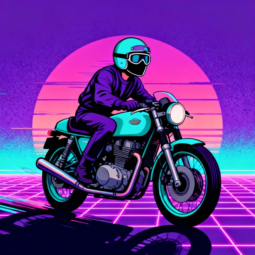 AI retro 80s cafe racer biker poster