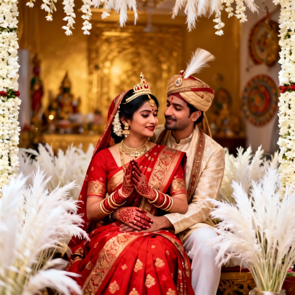 AI Bengali wedding couple with traditional attire