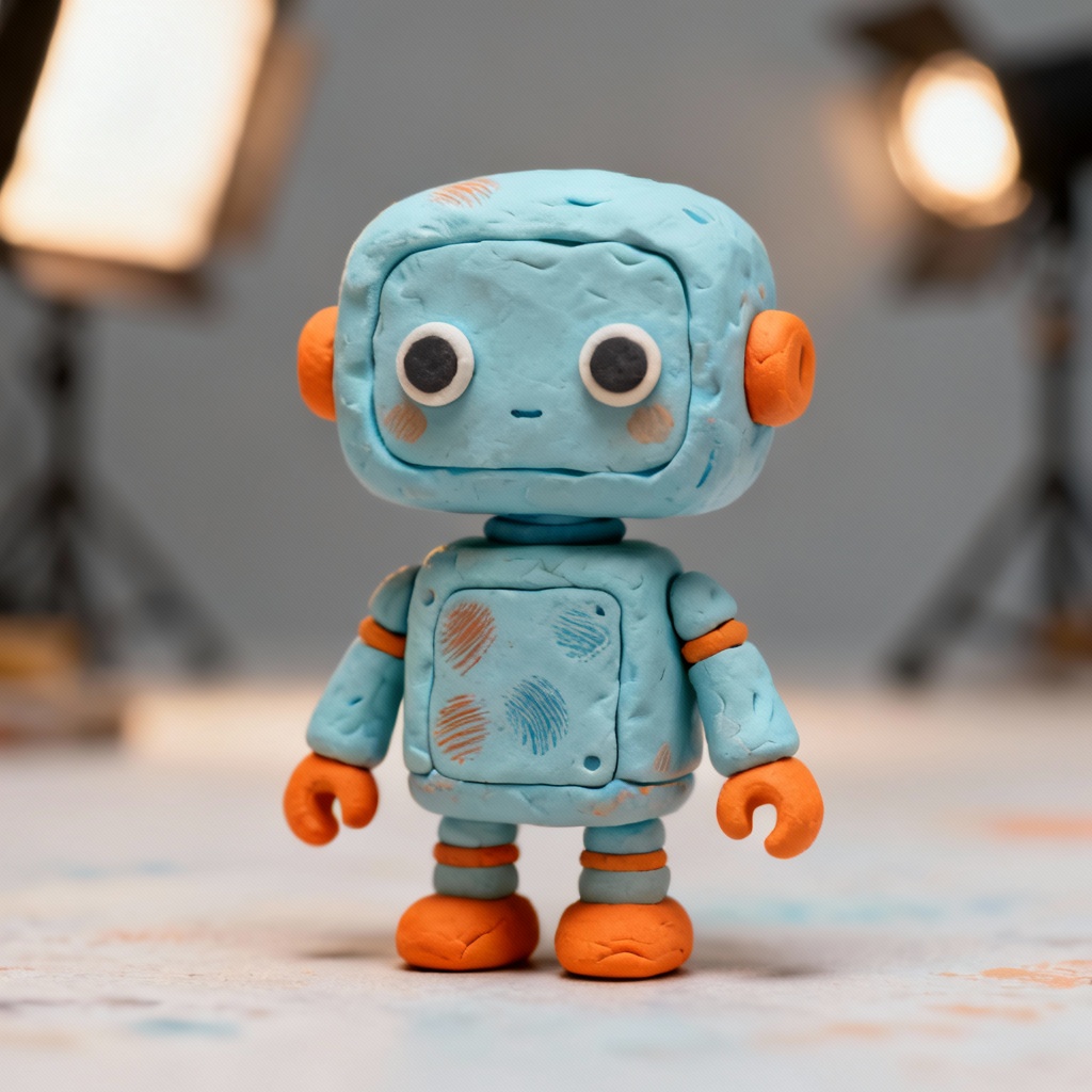 AI clay robot figurine with handcrafted texture
