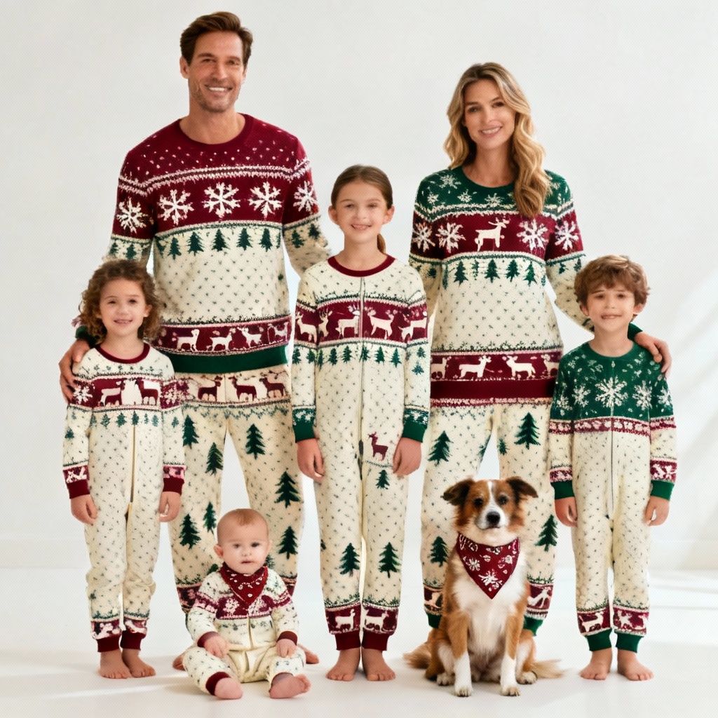AI Nordic fair isle matching family Christmas pajamas