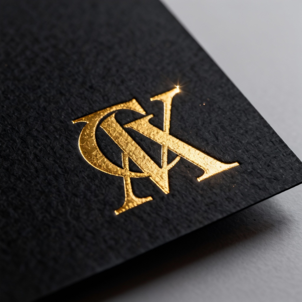 AI foil embossed logo mockup on textured black paper
