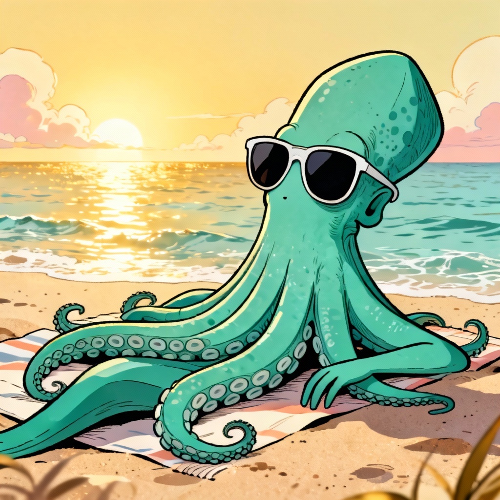 AI Squidward beach cartoon style