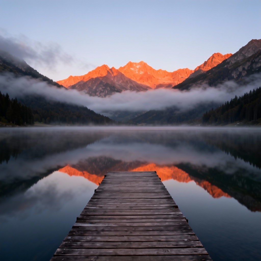 AI serene mountain lake reflection