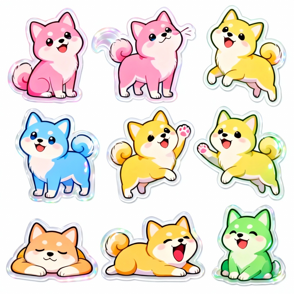 AI anime shiba inu sticker sheet with multiple poses