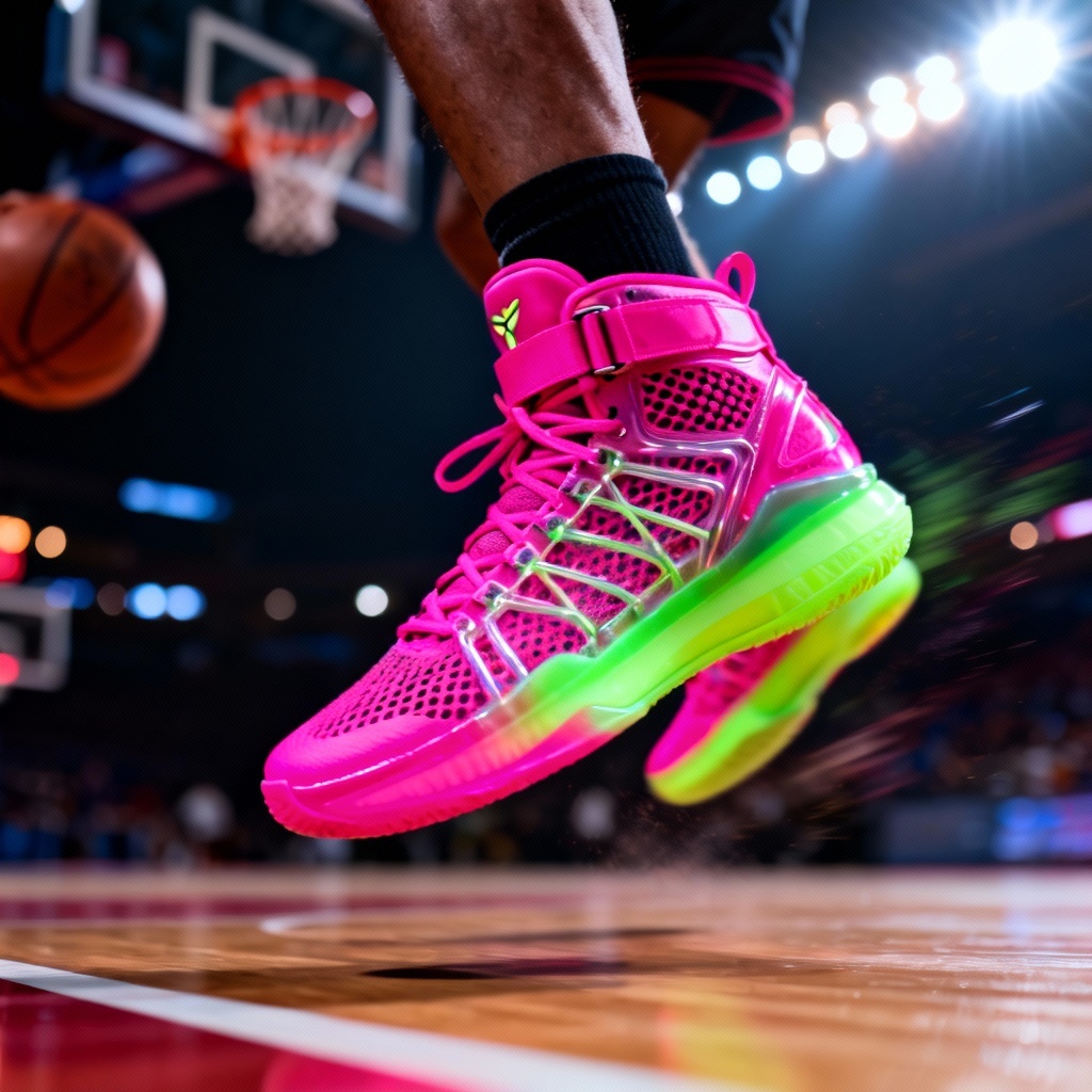 AI basketball sneaker high-top concept with neon colors