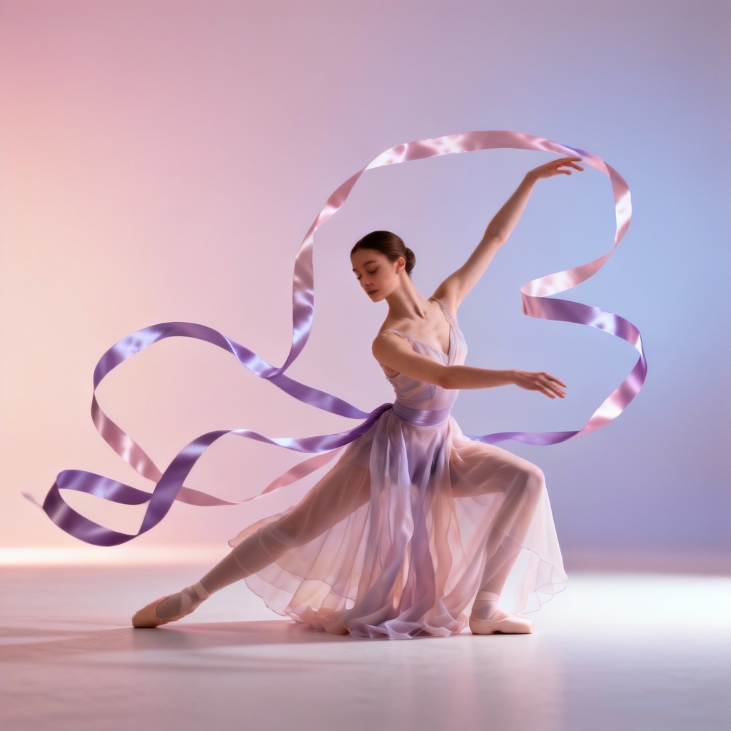 AI balletcore studio pose with chiffon dress and ribbons