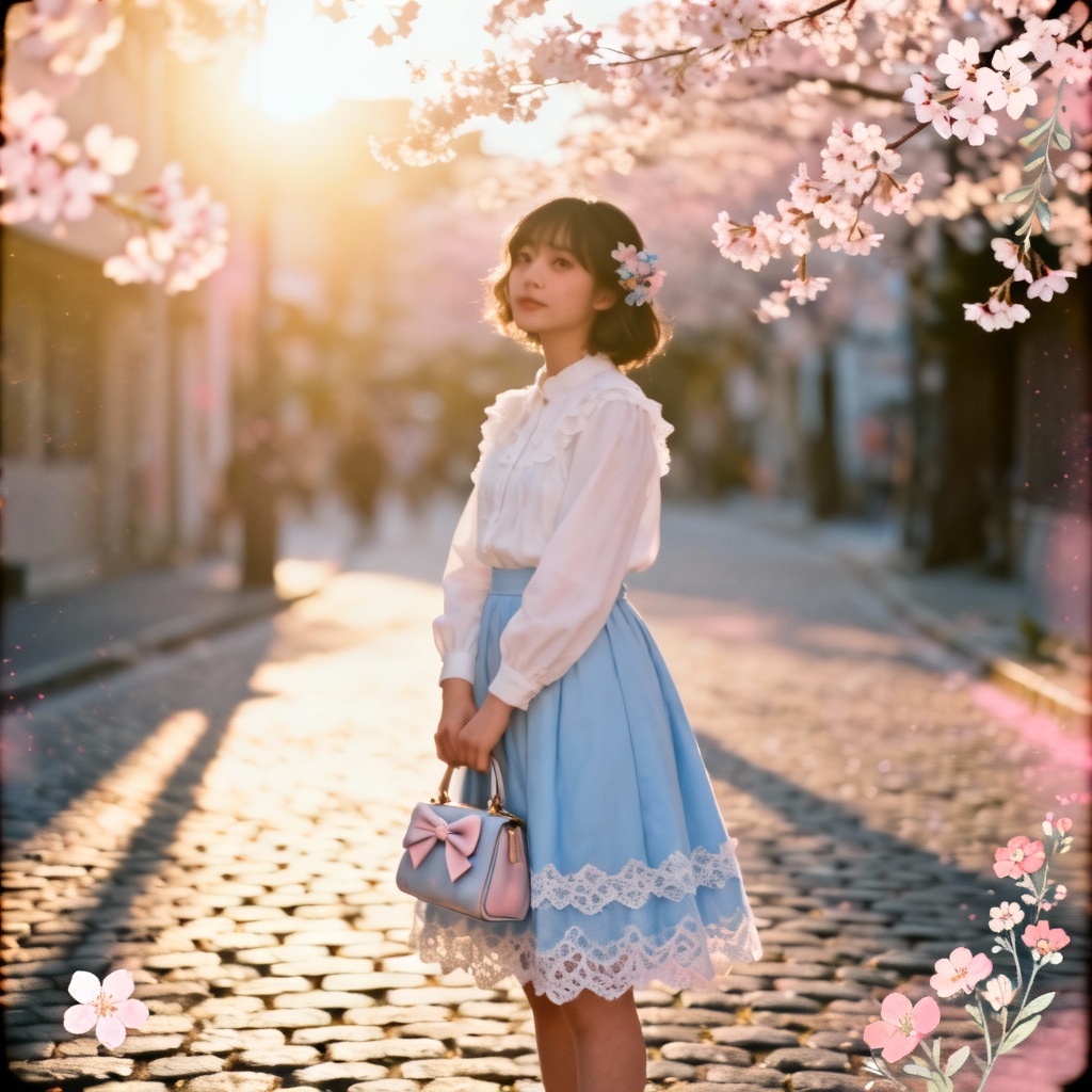 Dollette street portrait with lace trim and golden hour light