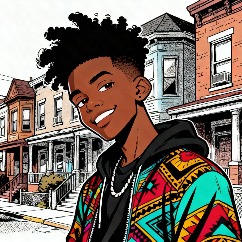 AI Boondocks-style urban comic portrait with thick outlines