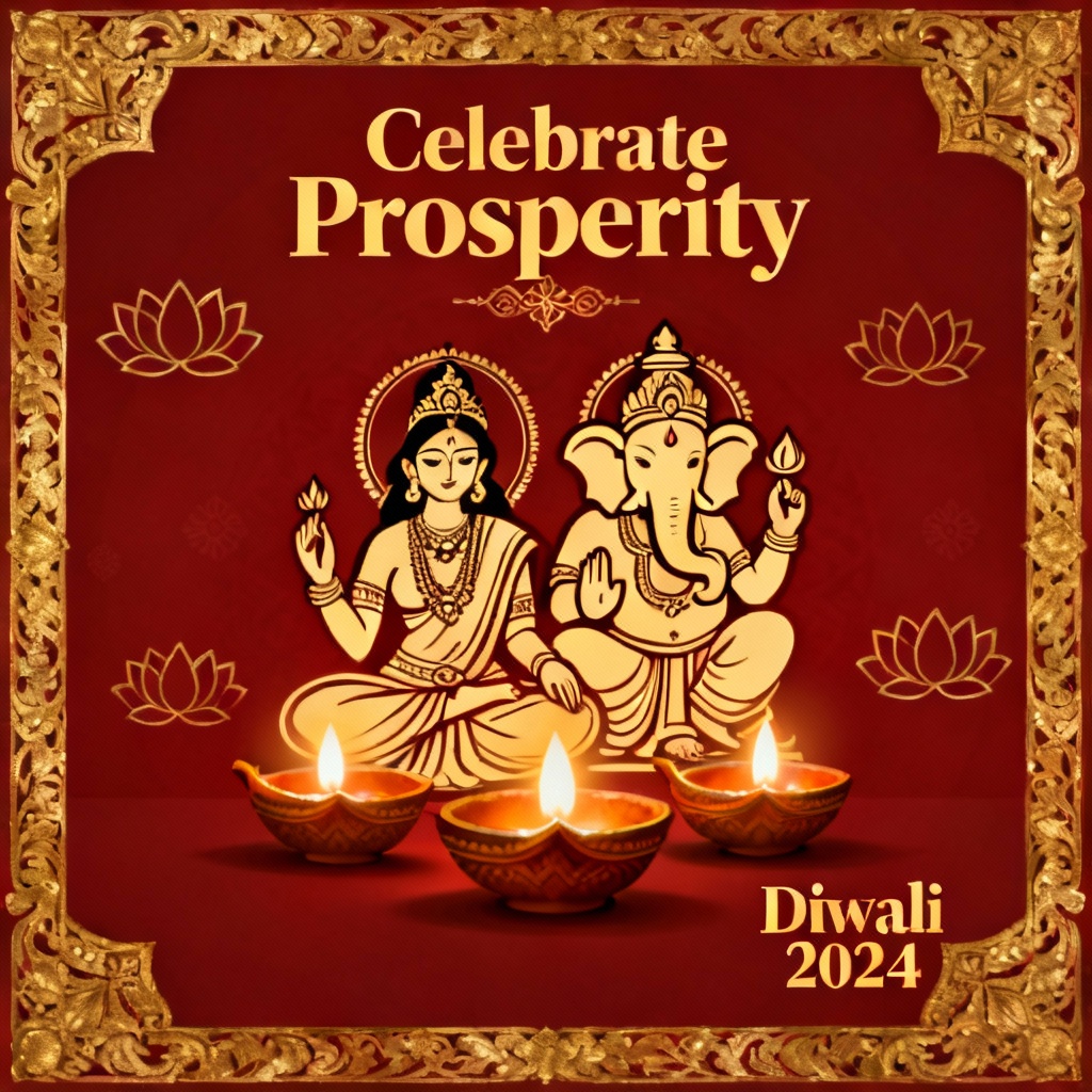 AI Lakshmi and Ganesha blessings banner with diyas