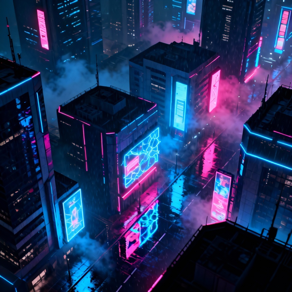 AI isometric neon city at night